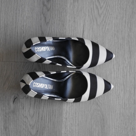 COSMOPOLITAN black and white striped point toe heels - Picture 3 of 6